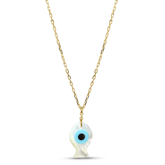 14k Mother of Pearl Evil Eye Pendant Necklace