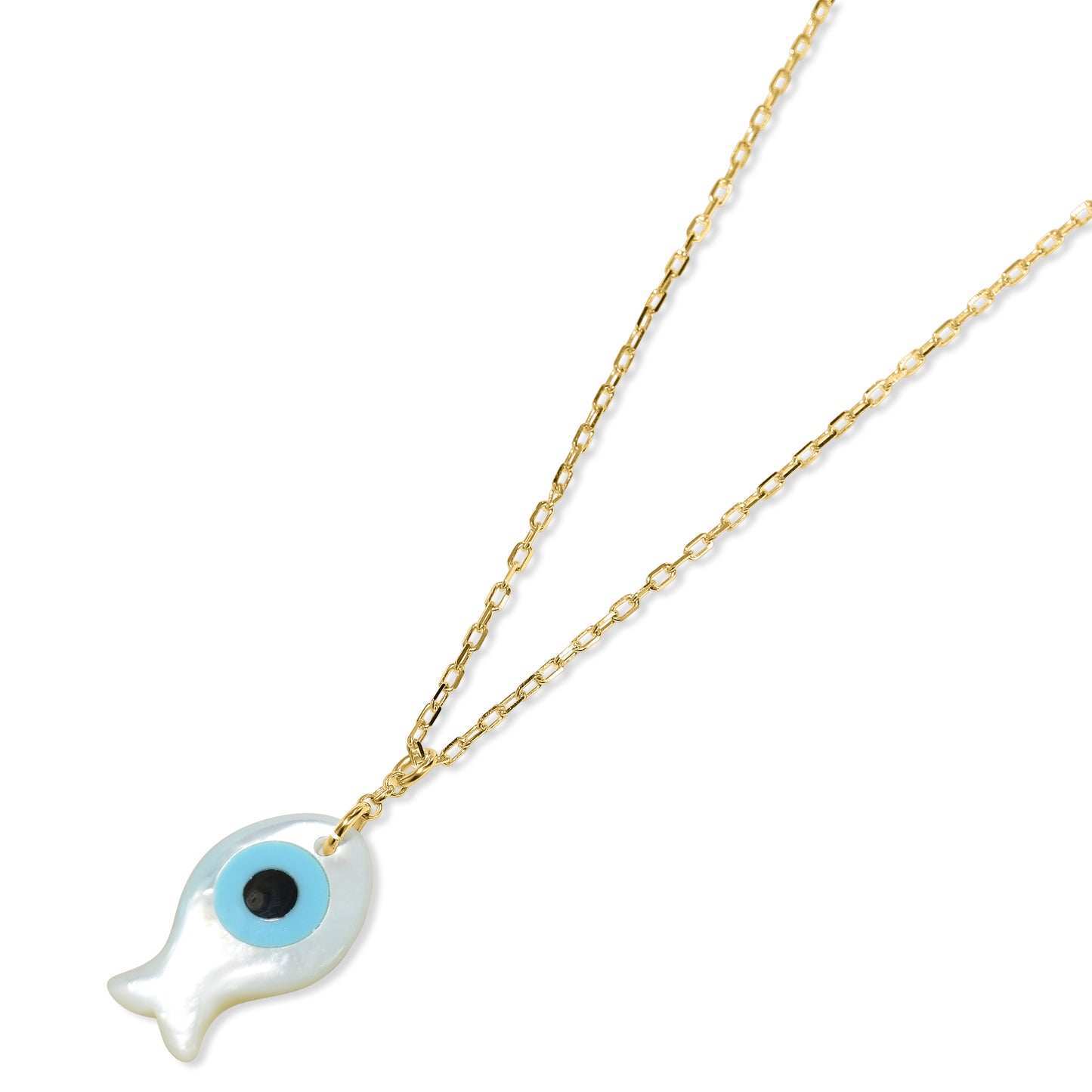 14k Mother of Pearl Evil Eye Pendant Necklace