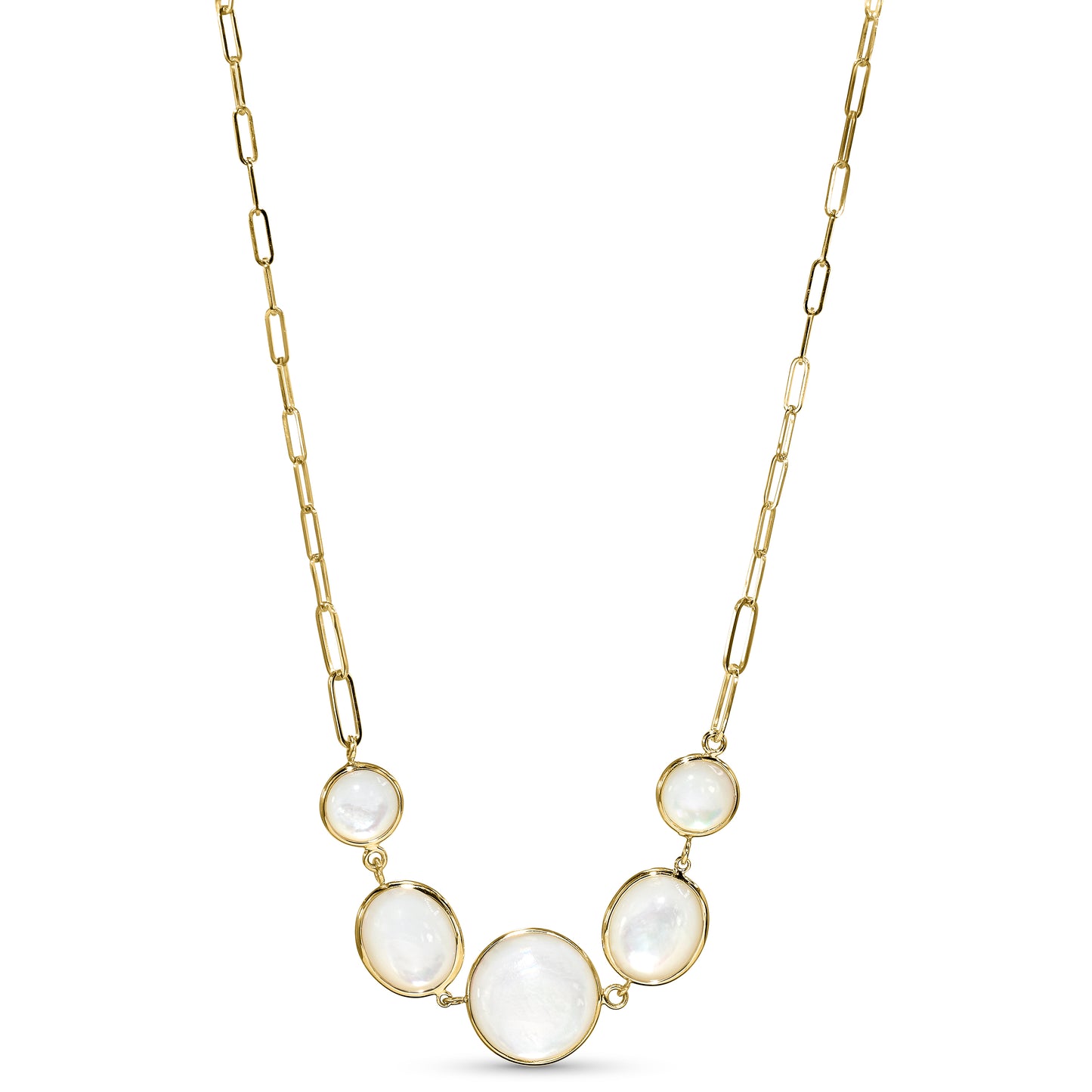 14k Mother of Pearl 5 Bezel Paperclip Chain Necklace