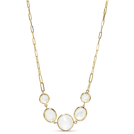 14k Mother of Pearl 5 Bezel Paperclip Chain Necklace