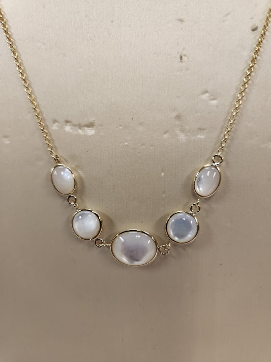 14k Mother of Pearl 5 Bezel Paperclip Chain Necklace