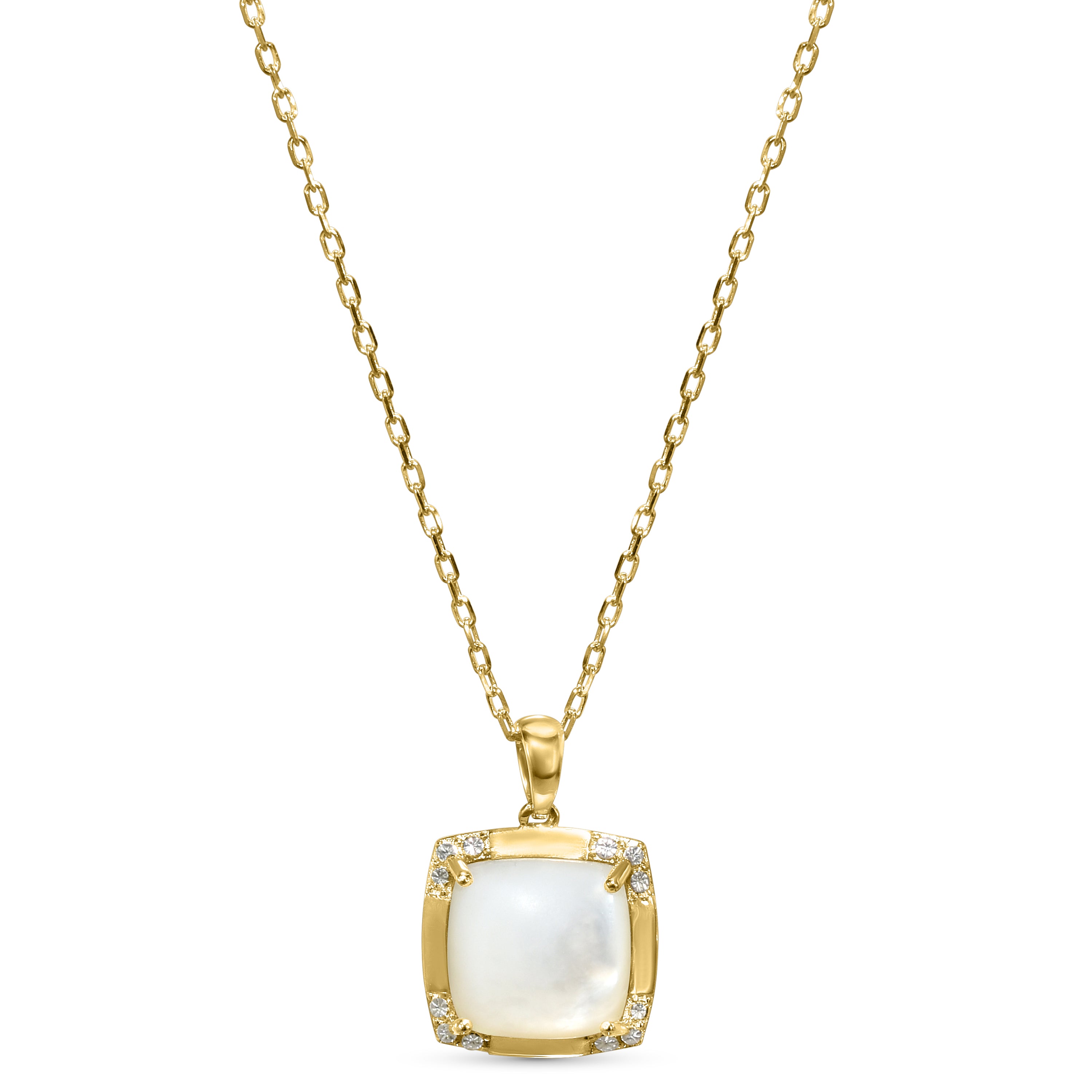 14k Mother of Pearl Cushion Shape Pendant Necklace