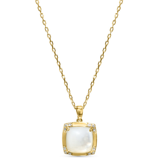 14k Mother of Pearl Cushion Shape Pendant Necklace