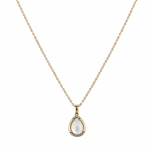 14k Mother of Pearl Pear Shape Pendant Necklace