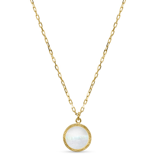 14k Mother of Pearl Coin Pendant Necklace
