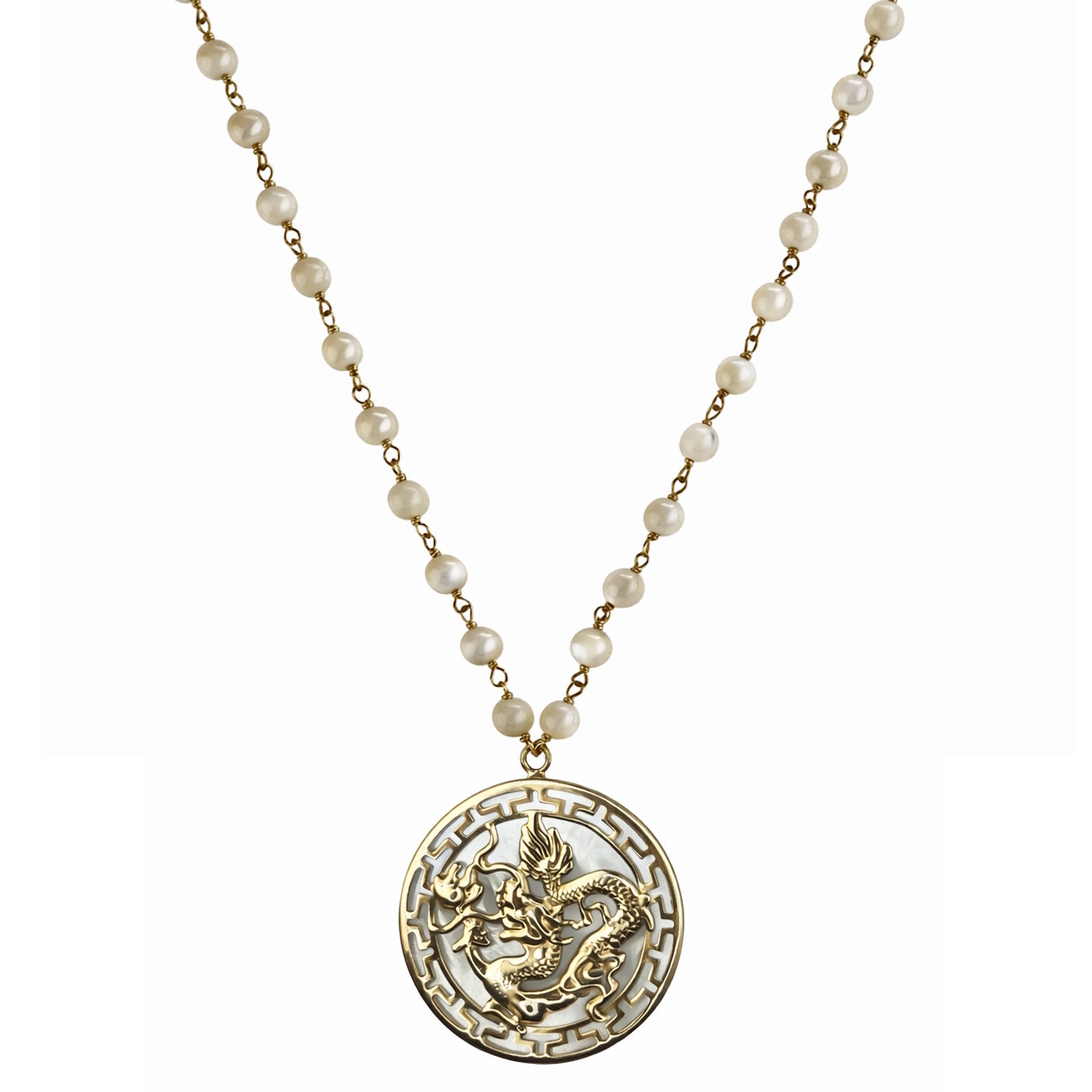 14k Mother of Pearl with Dragon Pendant Necklace