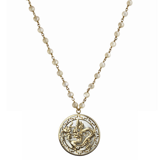 14k Mother of Pearl with Dragon Pendant Necklace