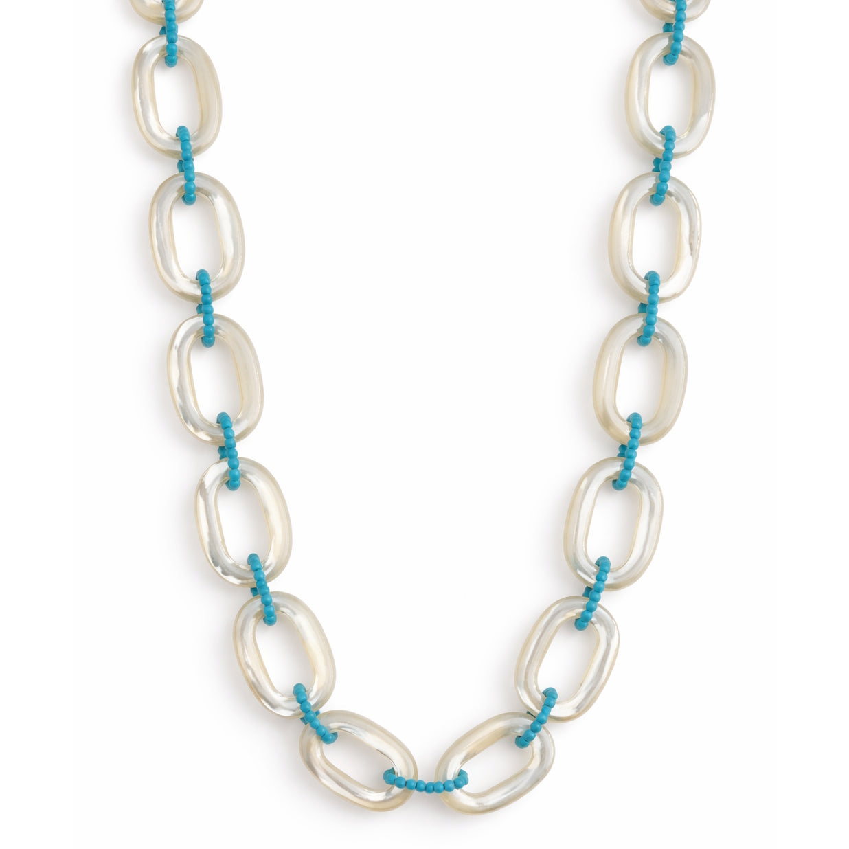 14k Mother of Pearl Oval & Turquoise or Black Spinel Link Necklace