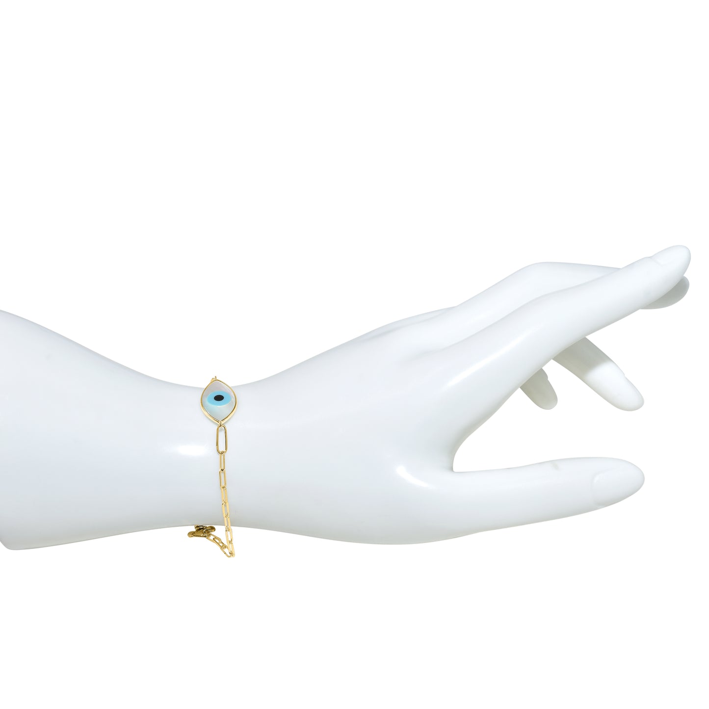 14k Shell Evil Eye Paperclip Bracelet