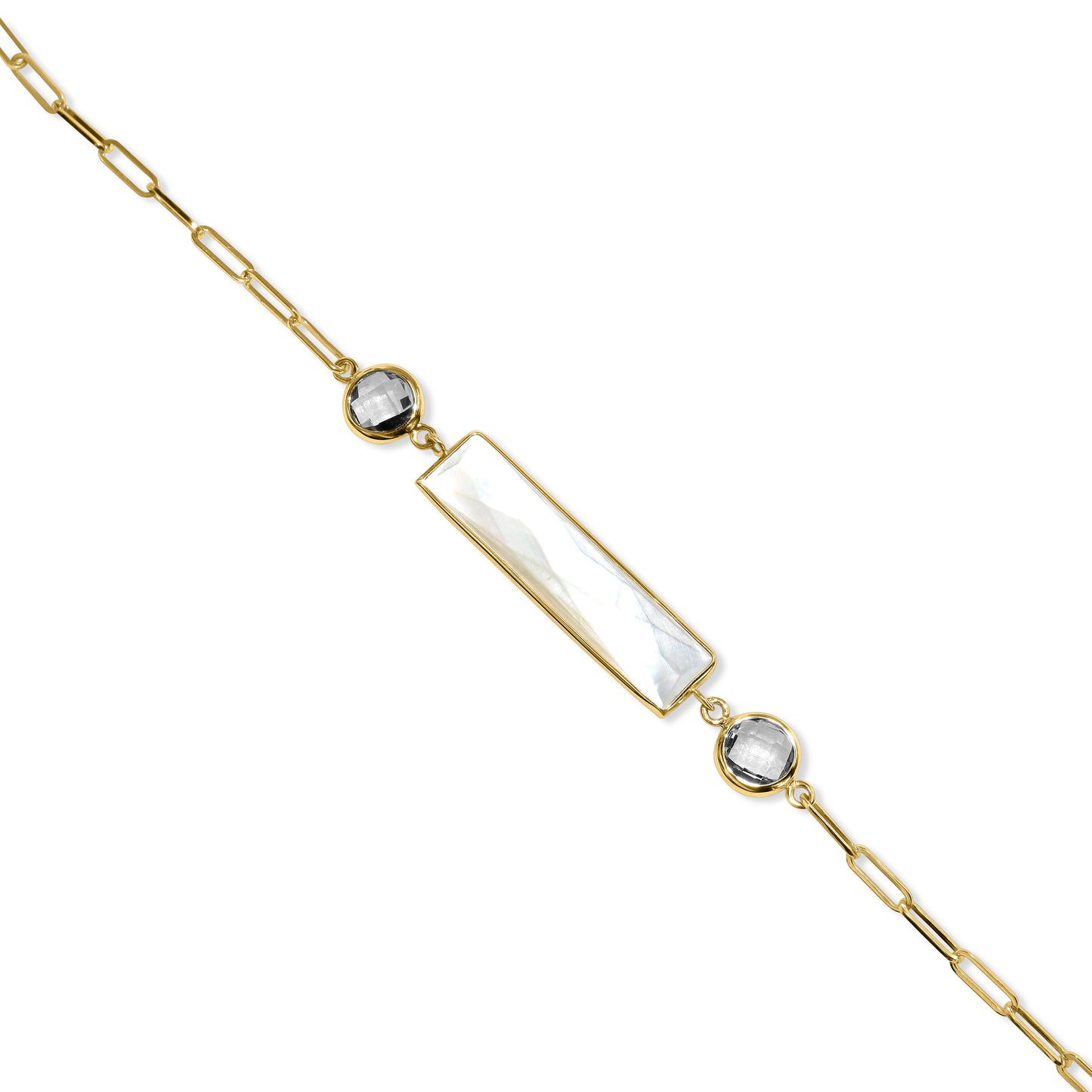 14k Mother of Pearl Swiss Blue Topaz Paperclip Bracelet