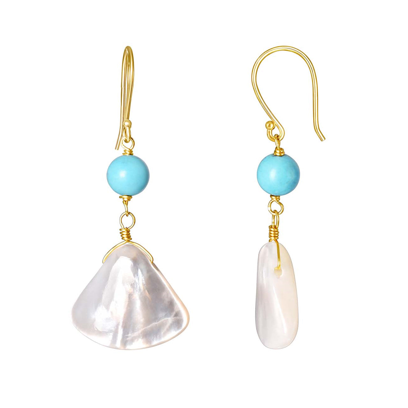 14k Mother of Pearl Turquoise Hook Earrings