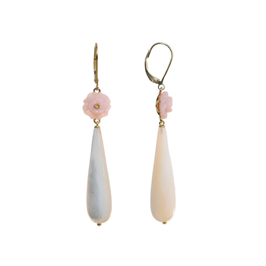 14k Pink Opal Mop Tear Drop Earring