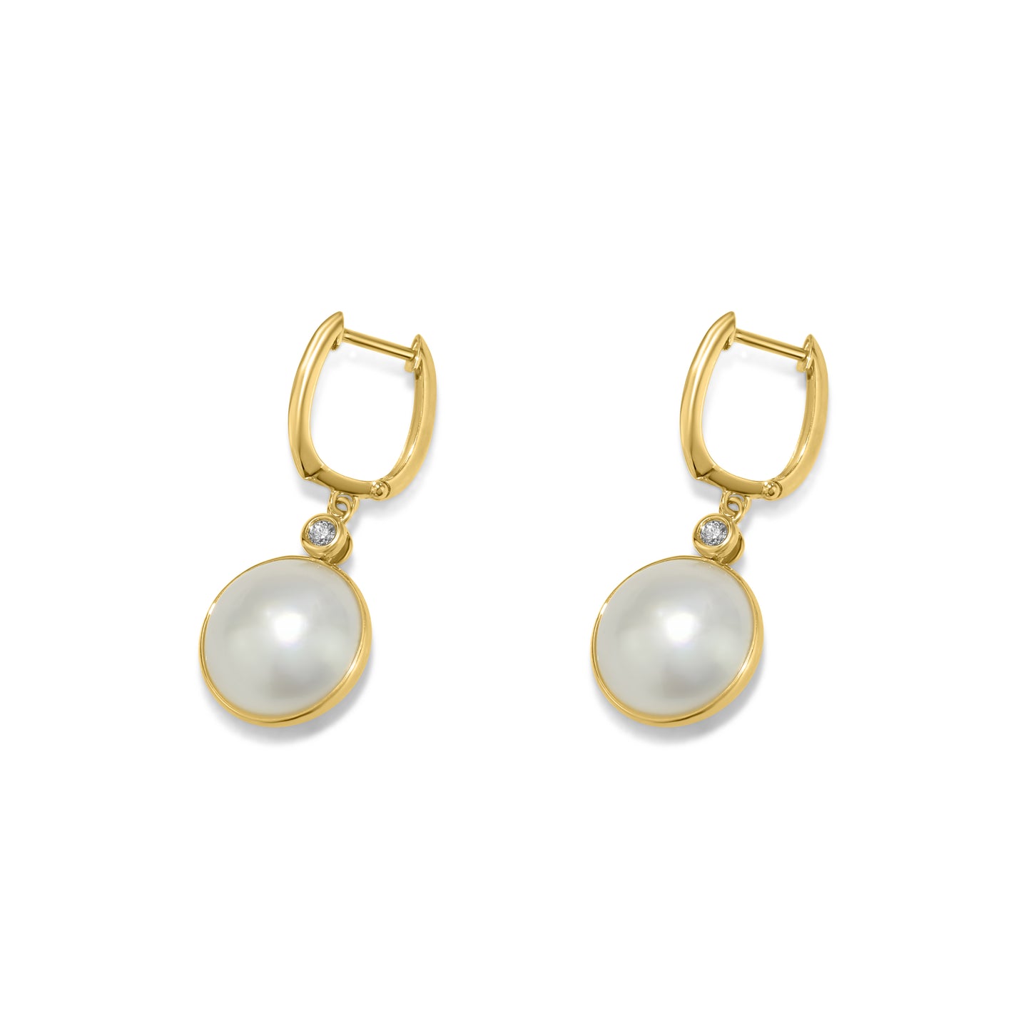 14k Mabe Pearl Vs Diamond Huggie Hoop Drop Earrings