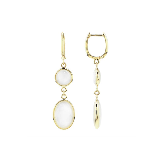 14k Mother of Pearl Round and Oval Huggie Hoop Earring