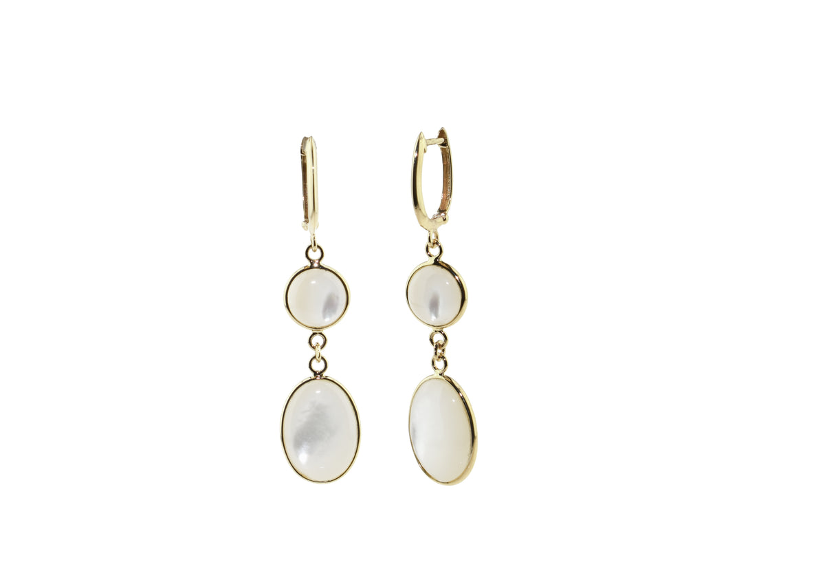 14k Mother of Pearl Round and Oval Huggie Hoop Earring