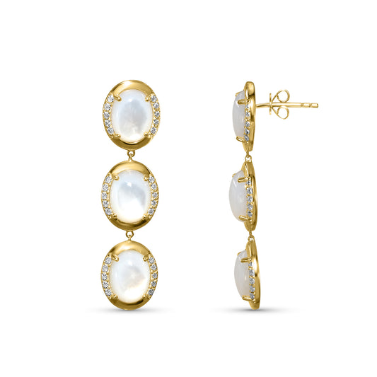 14k Mother of Pearl Fancy Bezel 3 Dangle Post Earring