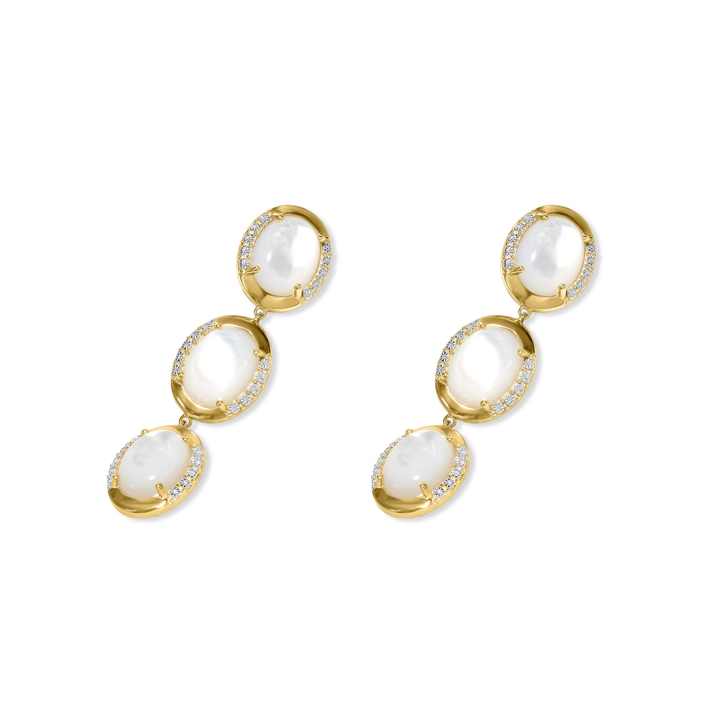 14k Mother of Pearl Fancy Bezel 3 Dangle Post Earring