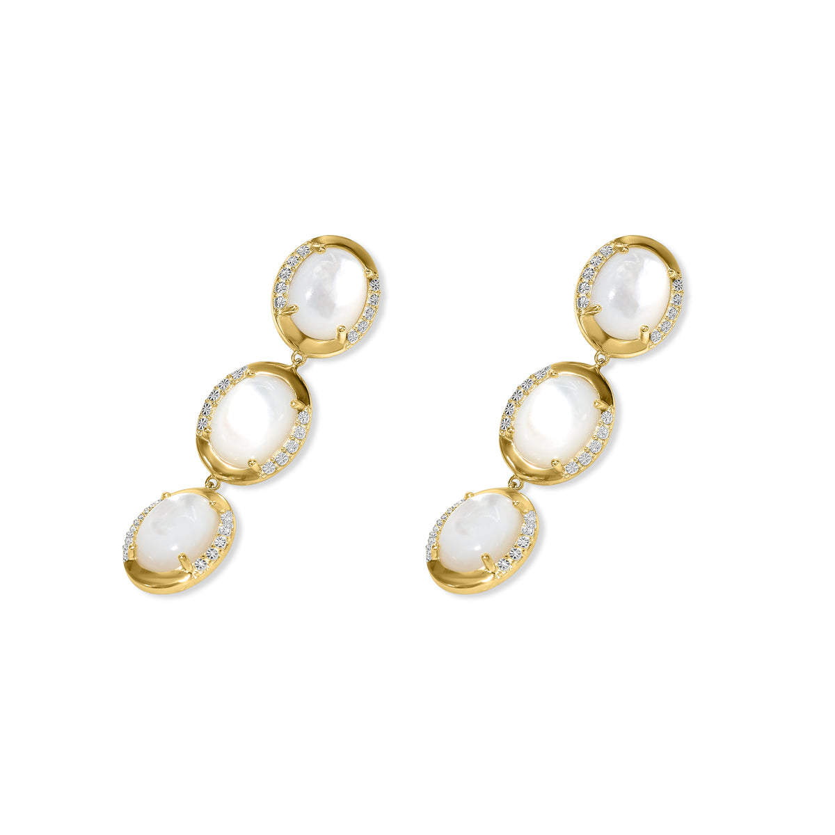 14k Mother of Pearl Fancy Bezel 3 Dangle Post Earring
