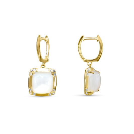 14k Mother of Pearl Fancy Cushion Shape Bezel Hoop Earring