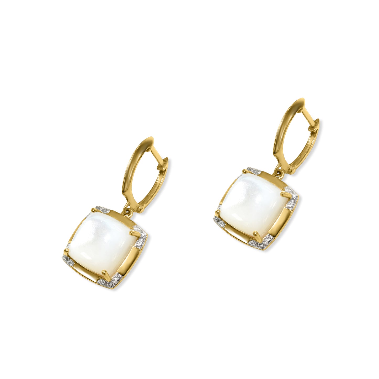 14k Mother of Pearl Fancy Cushion Shape Bezel Hoop Earring