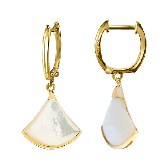 14K Mother of Pearl Fan Shape Hoop Earring