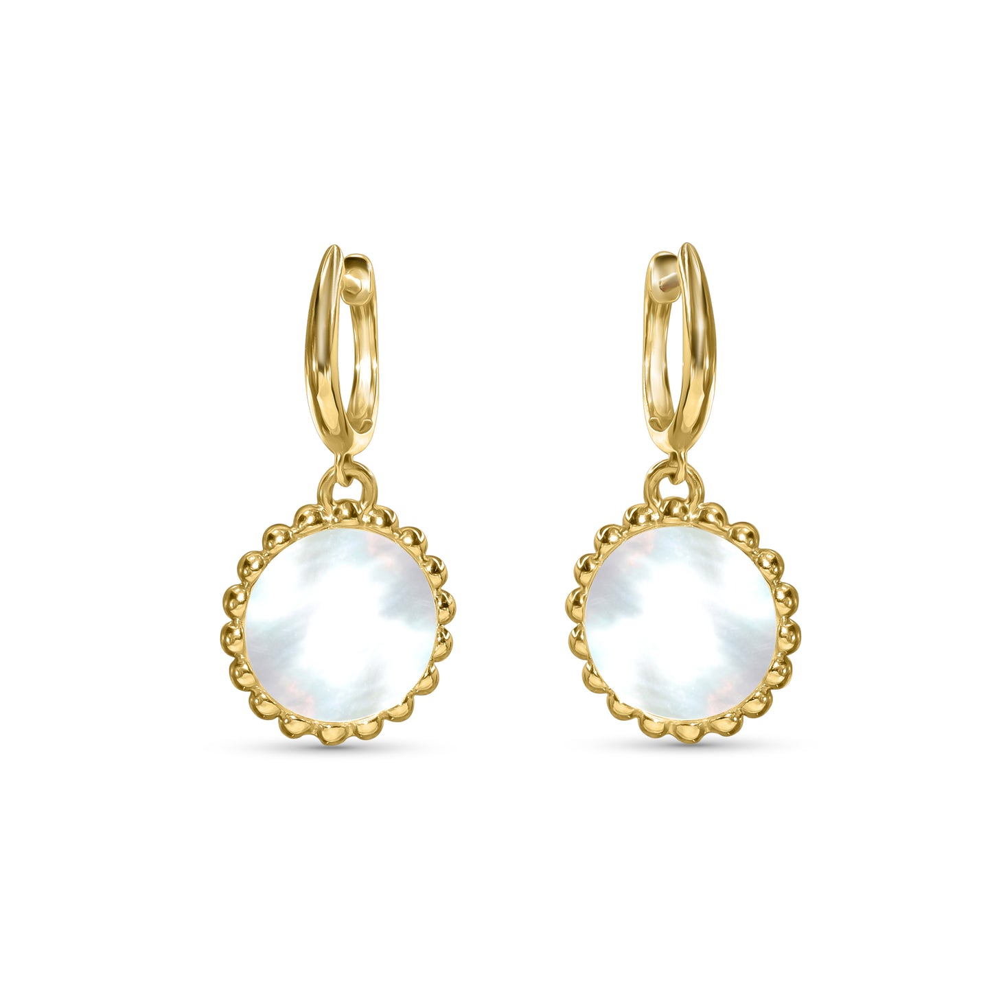 14k Mother of Pearl Fancy Bezel Roundish Hoop Earring