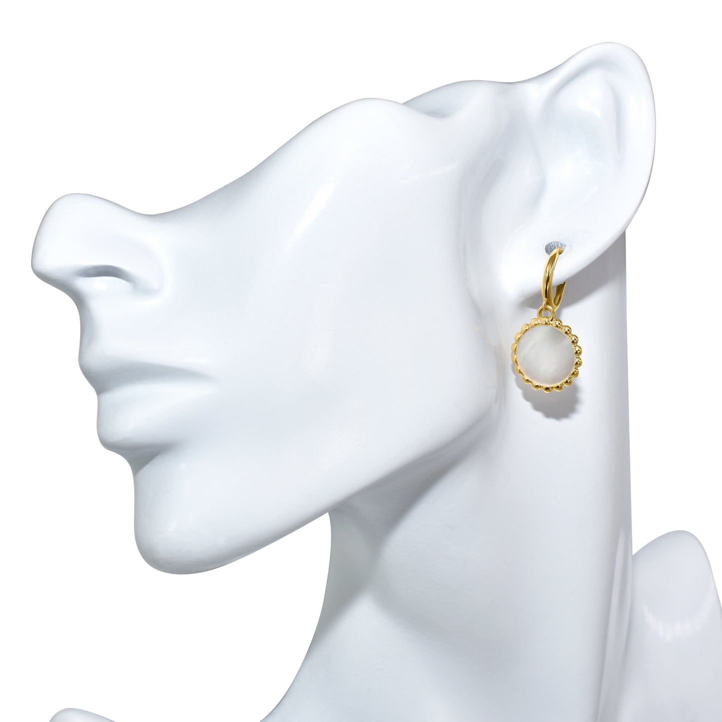 14k Mother of Pearl Fancy Bezel Roundish Hoop Earring