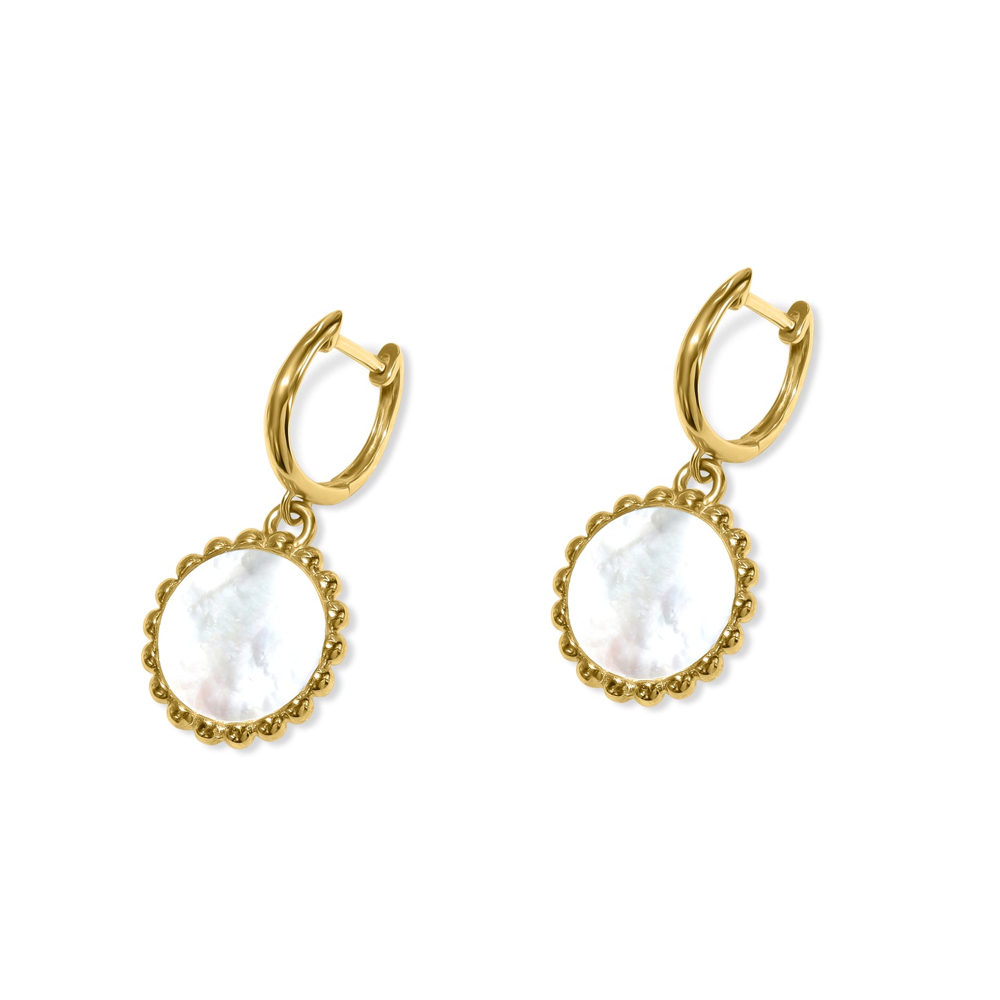 14k Mother of Pearl Fancy Bezel Roundish Hoop Earring