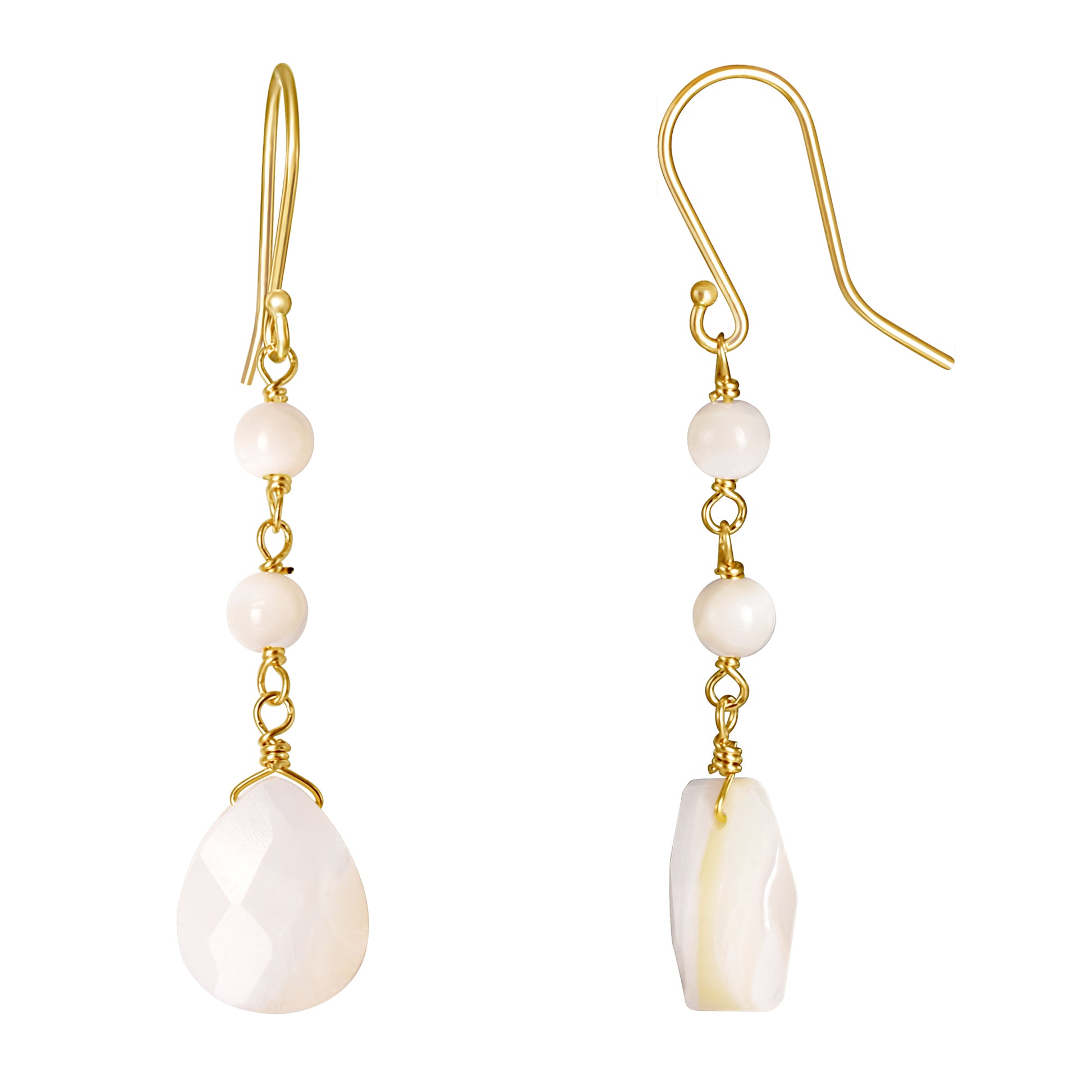 14k Mother of Pearl Round Pear Hook Drop Earring