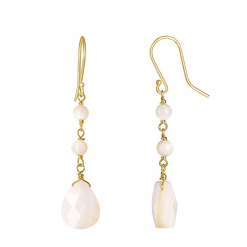14k Mother of Pearls Round Pear Drop Hook Earring freeshipping - Jewelmak Shop