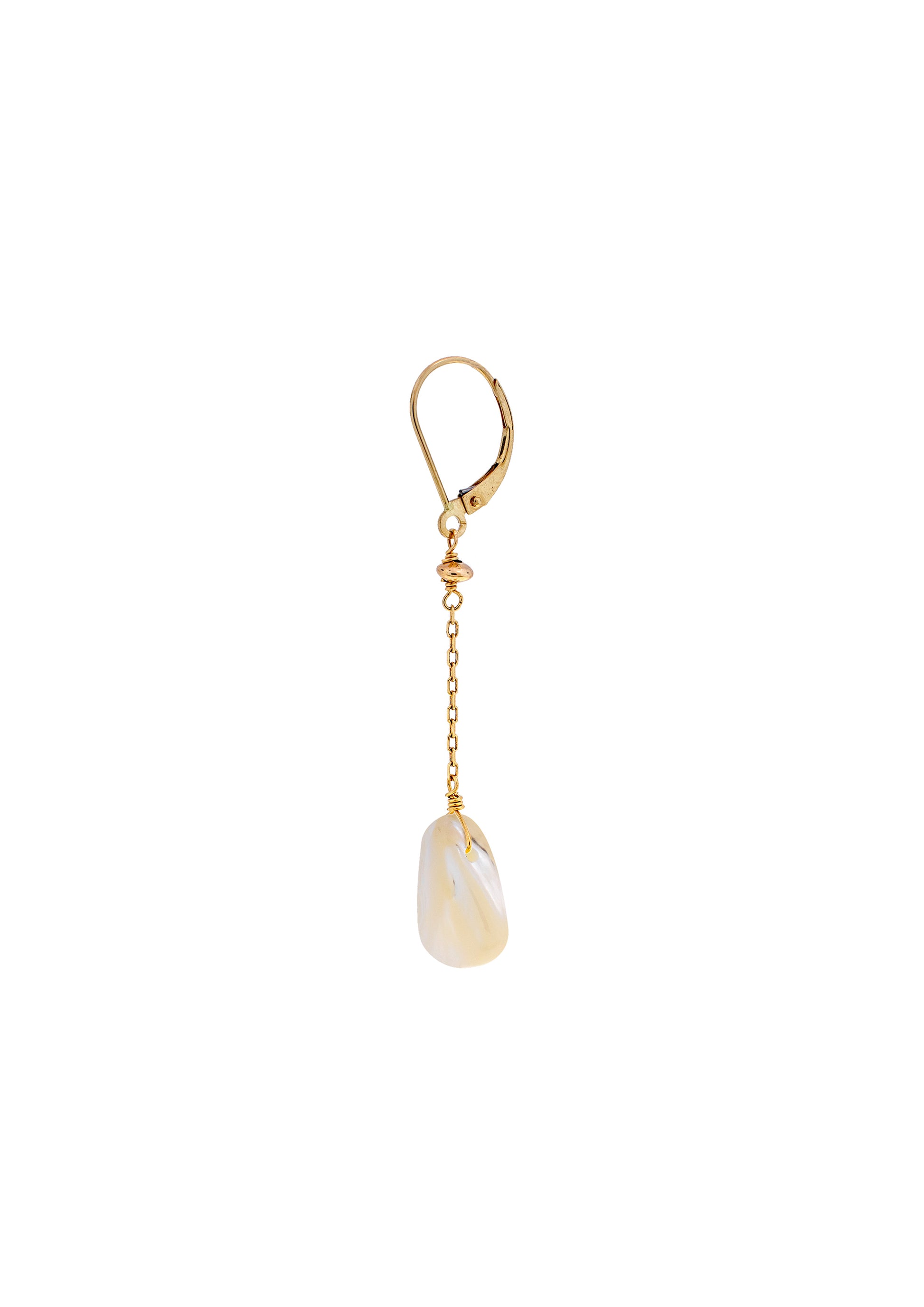 14k Mother of Pearl Shell with Gold Chain Dangle Leverback