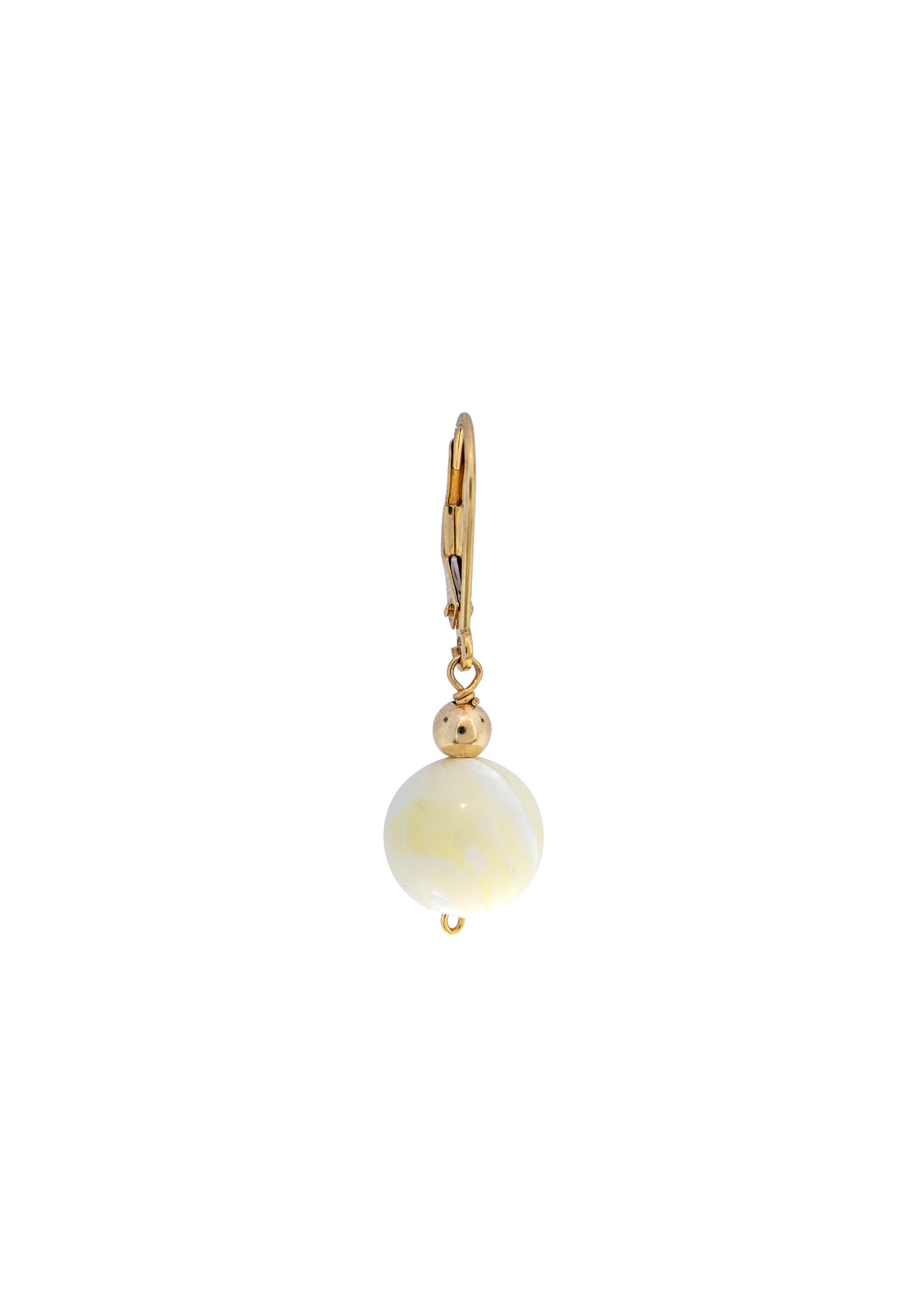 14k Mother of Pearl Gold Ball Leverback Dangle Earring