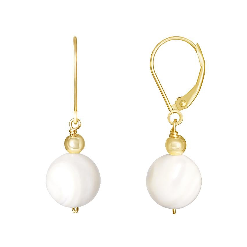 14k Mother of Pearls Gold Ball Dangle Leverback Earring freeshipping - Jewelmak Shop