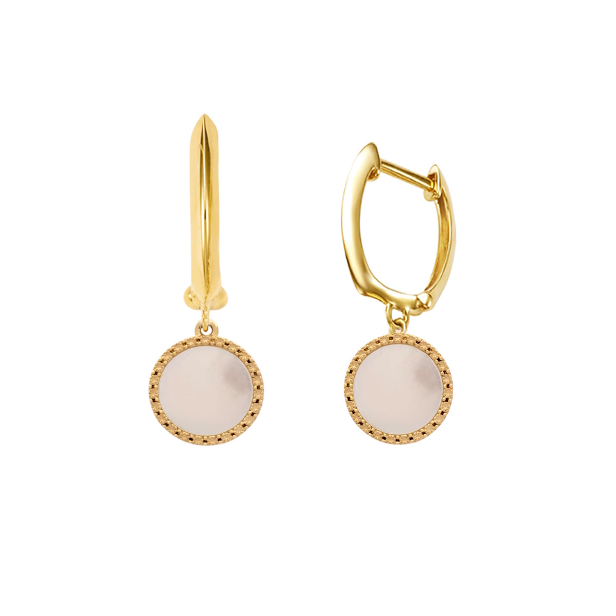 14k Rd Mother Of Pearl Huggie Hoop Earring