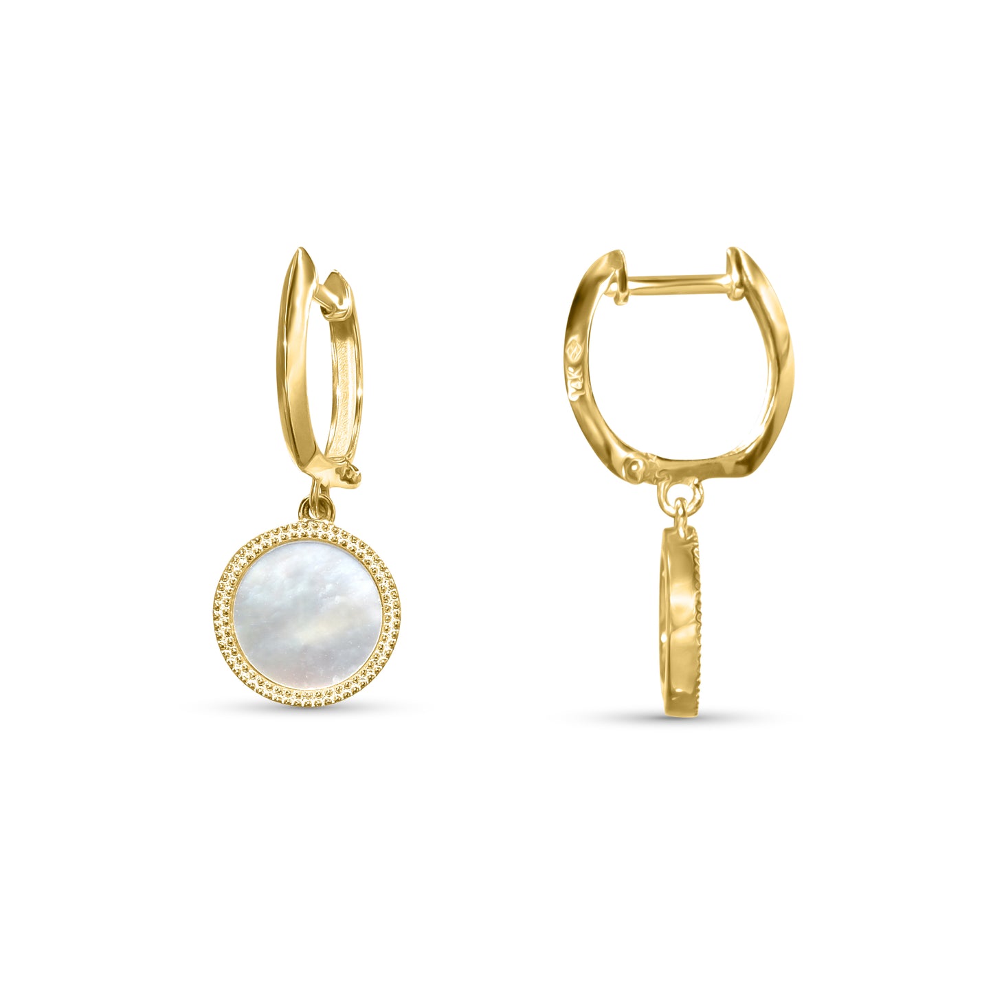 14k Round Mother of Pearl Beaded Hoop Earring