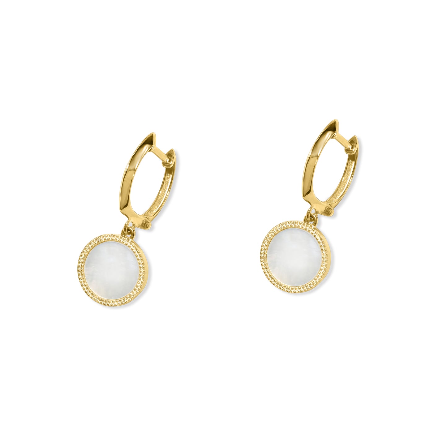 14k Round Mother of Pearl Beaded Hoop Earring