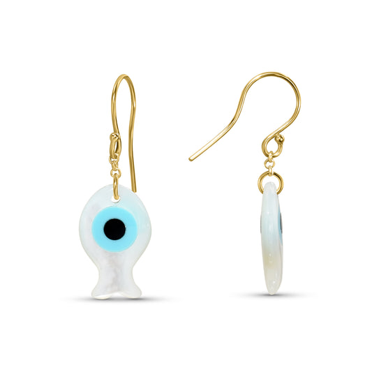 14k Mother of Pearl Evil Eye Hook Earring