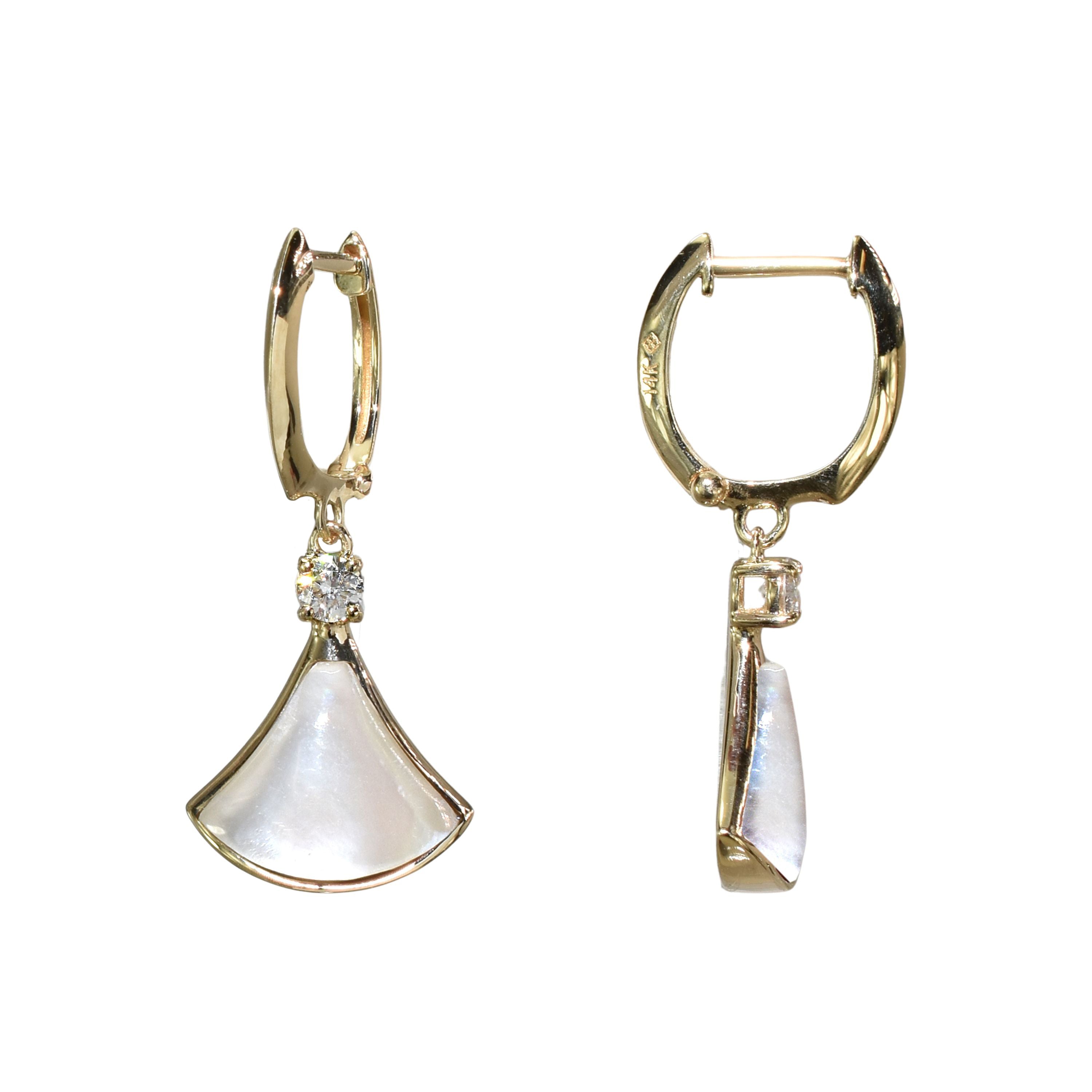 14k Gemstone Diamond Fan Earring