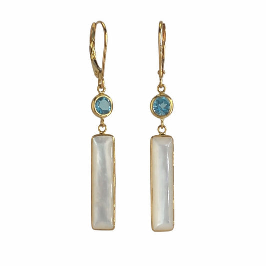 14k Swiss Blue Topaz or African Amethyst & Mother of Pearl Leverback Earring