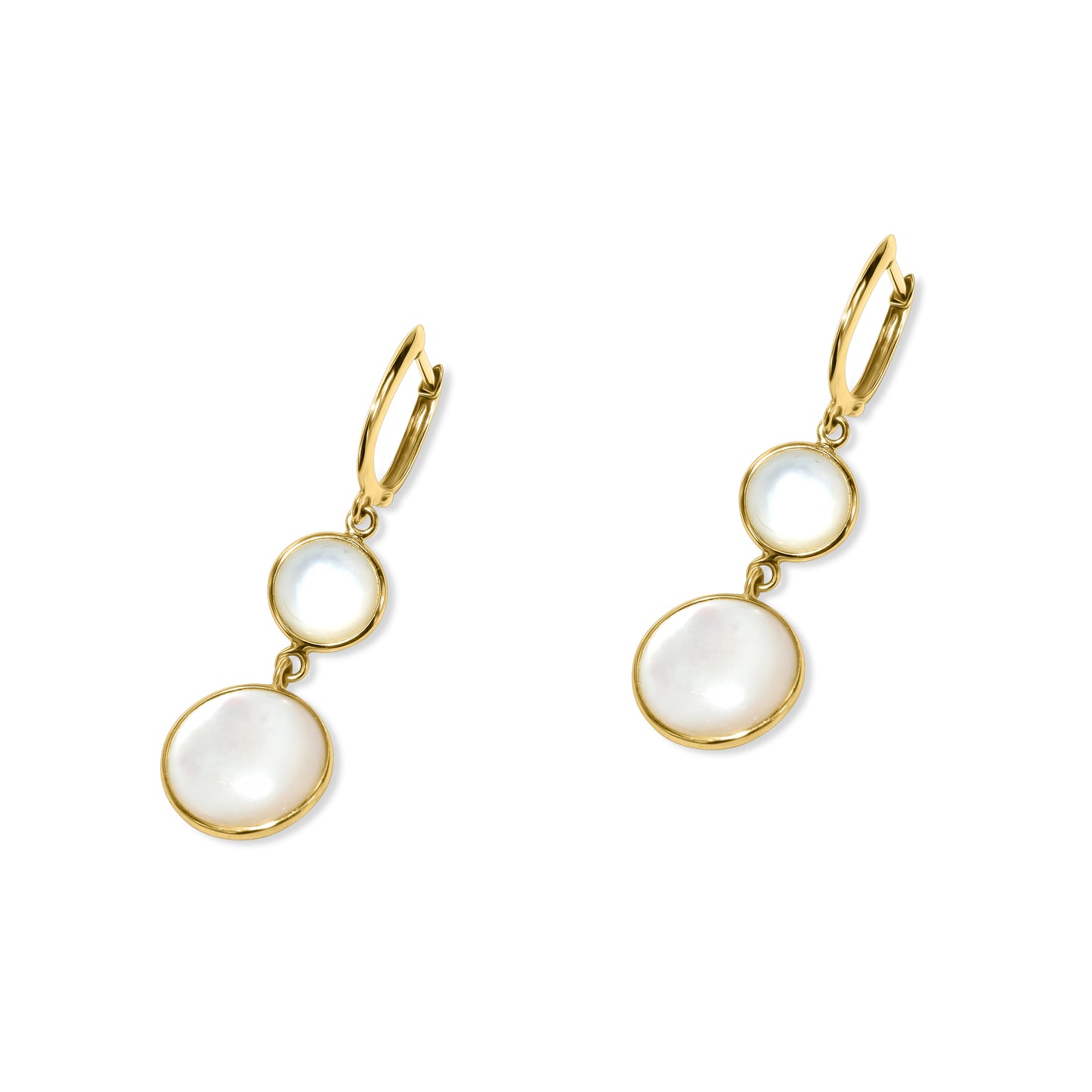 14k Mother of Pearl Round Bezel Dangle Hoop Earring