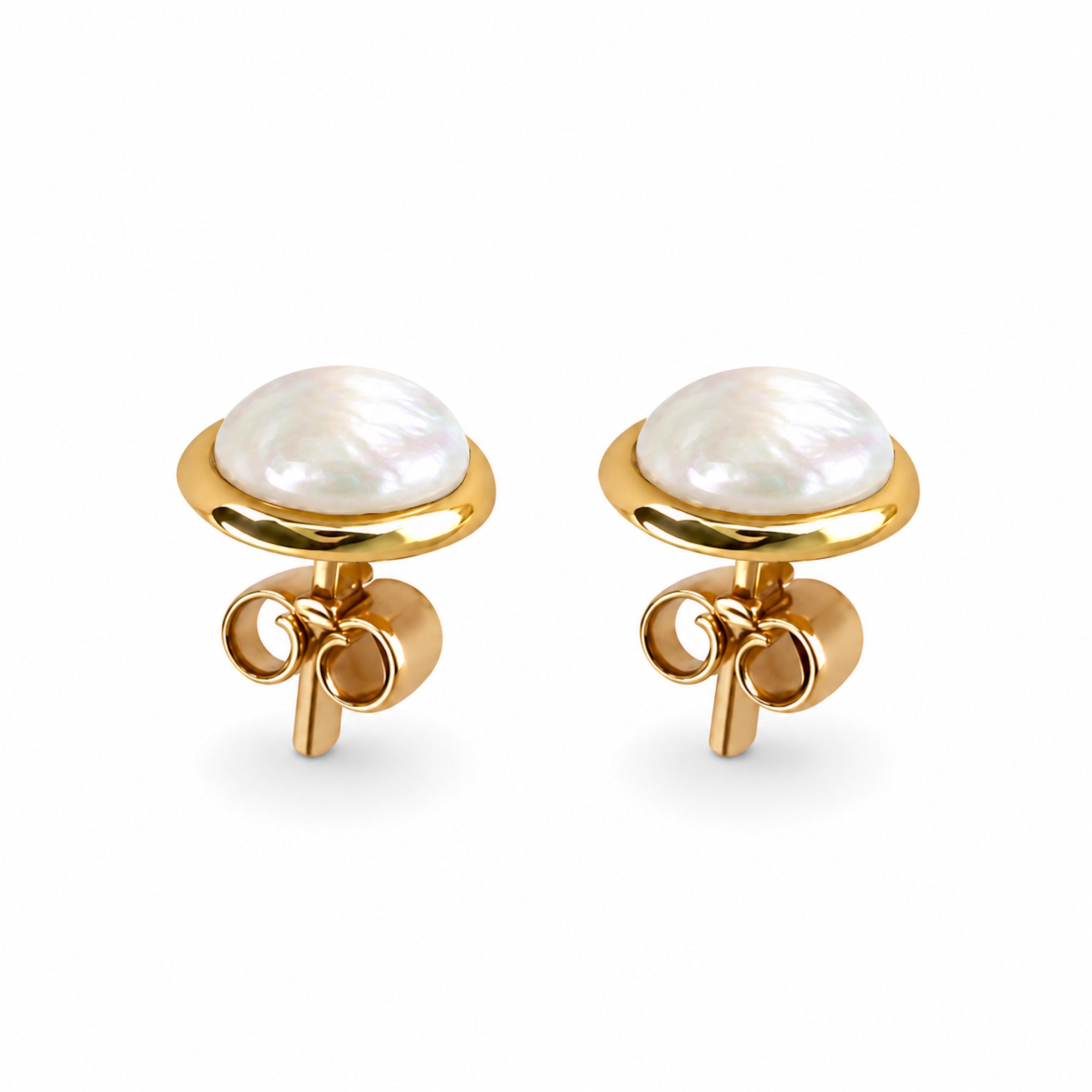 14k Mother of Pearl Bezel Set Stud Earring