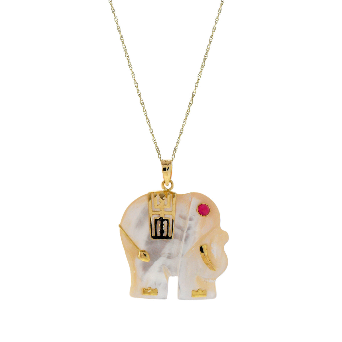 14k MOP Elephant with Ruby Eye Pend Necklace