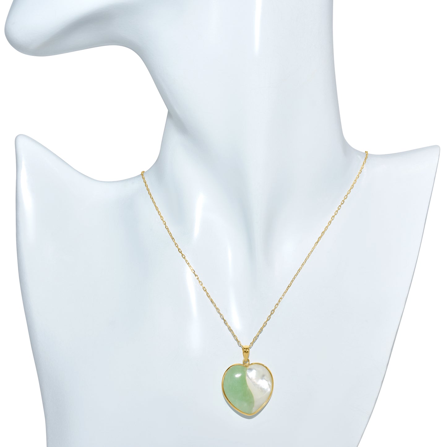 14k Mother of Pearl Green Jade Heart Pendant Necklace