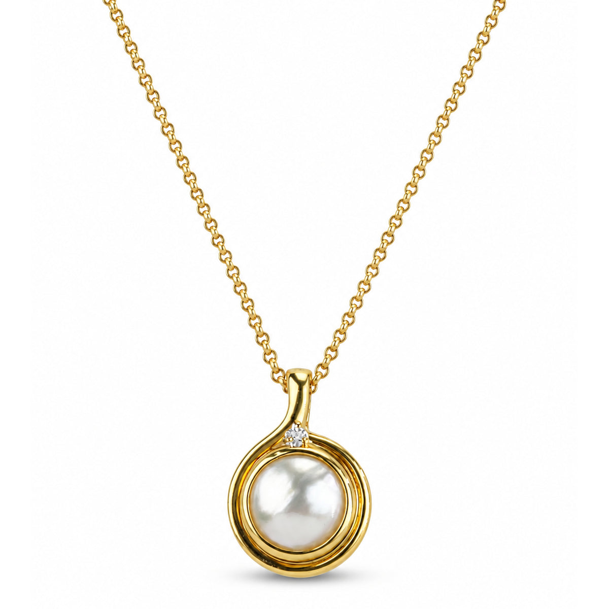 14k Mabe Pearl Diamond Enhaced Pendant Necklace