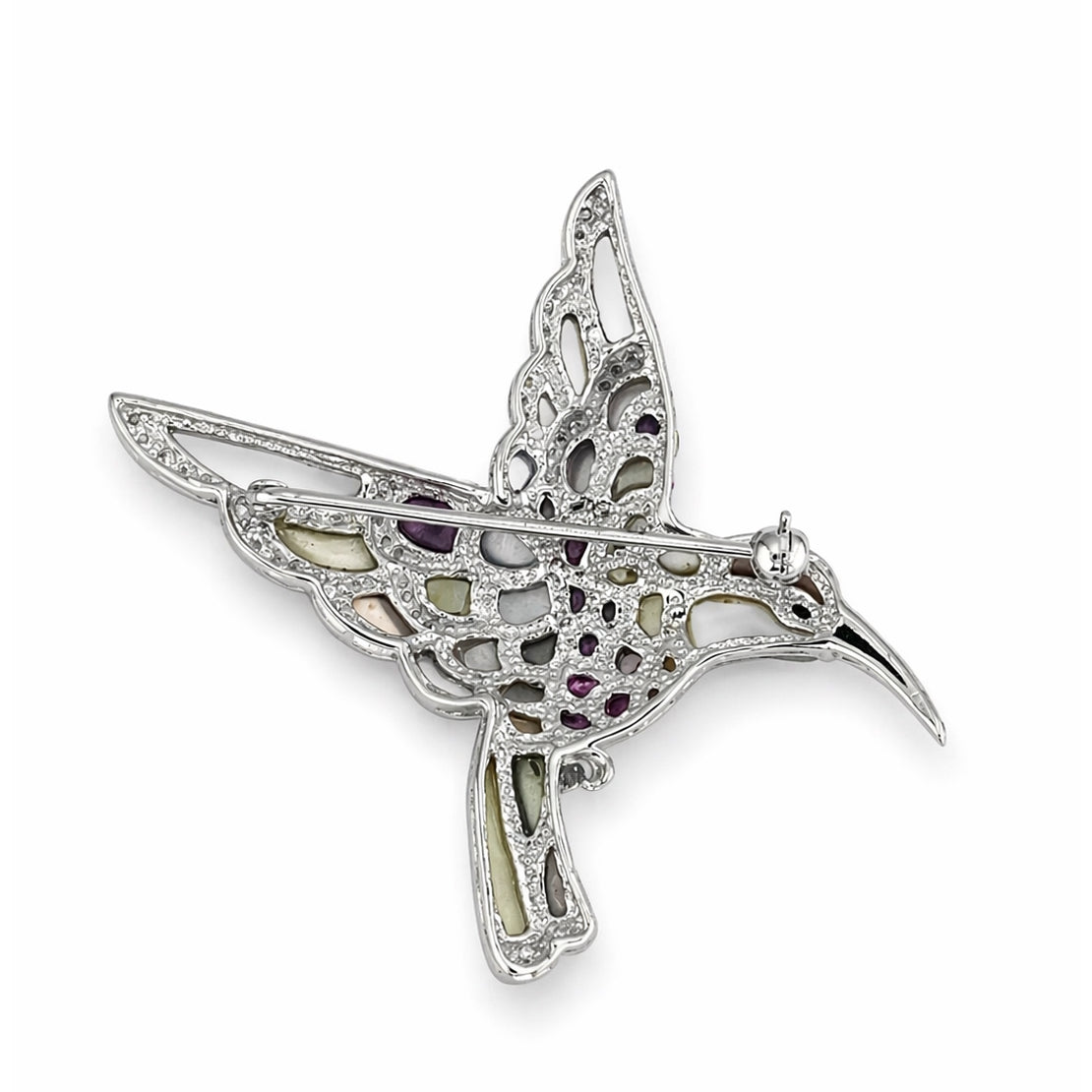 14k White Gold Multi Gemstone Diamanond Bird Pin