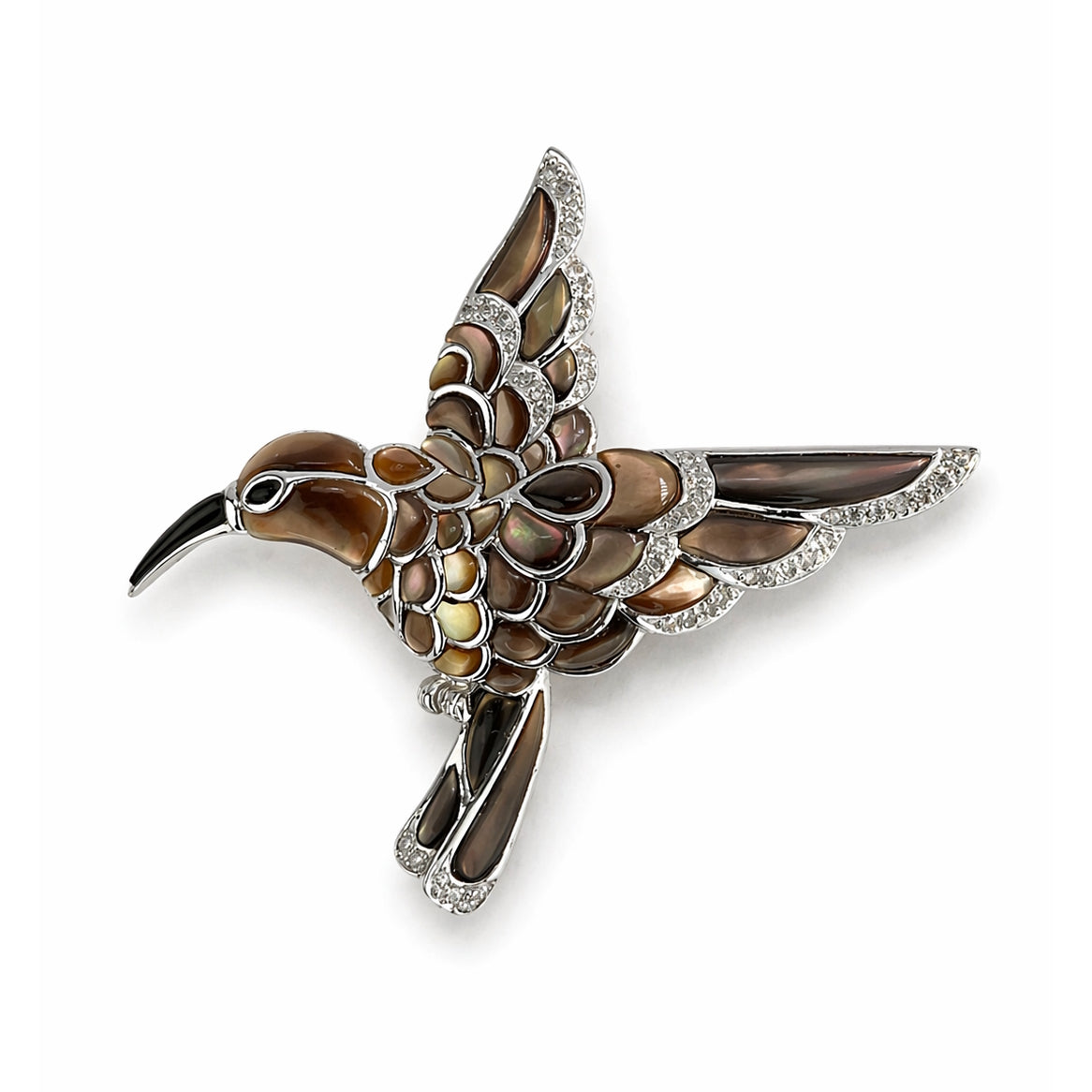 14k White Gold Multi Gemstone Diamanond Bird Pin