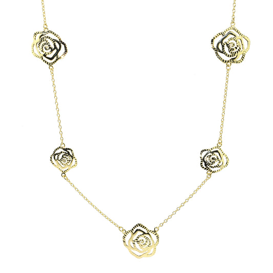 14k Seven Diamond Cut Roses Necklace 18"