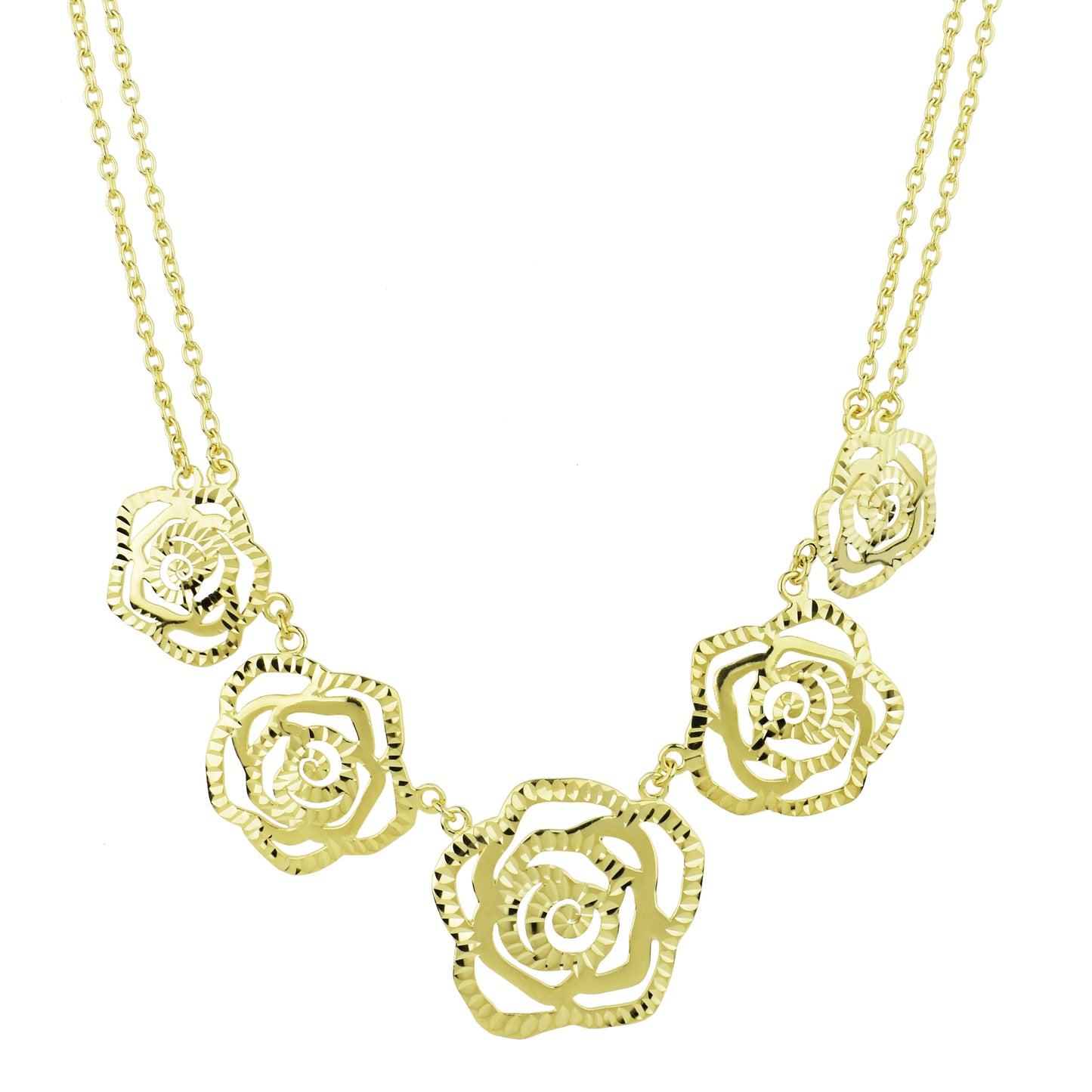 Séchic 14k Five Diamond Cut Roses Necklace 18"
