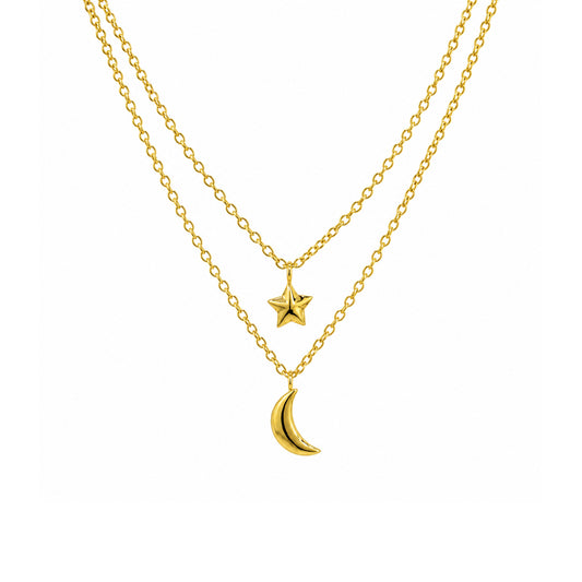 Séchic 14k Star & Moon Pendant Two Layer Necklace