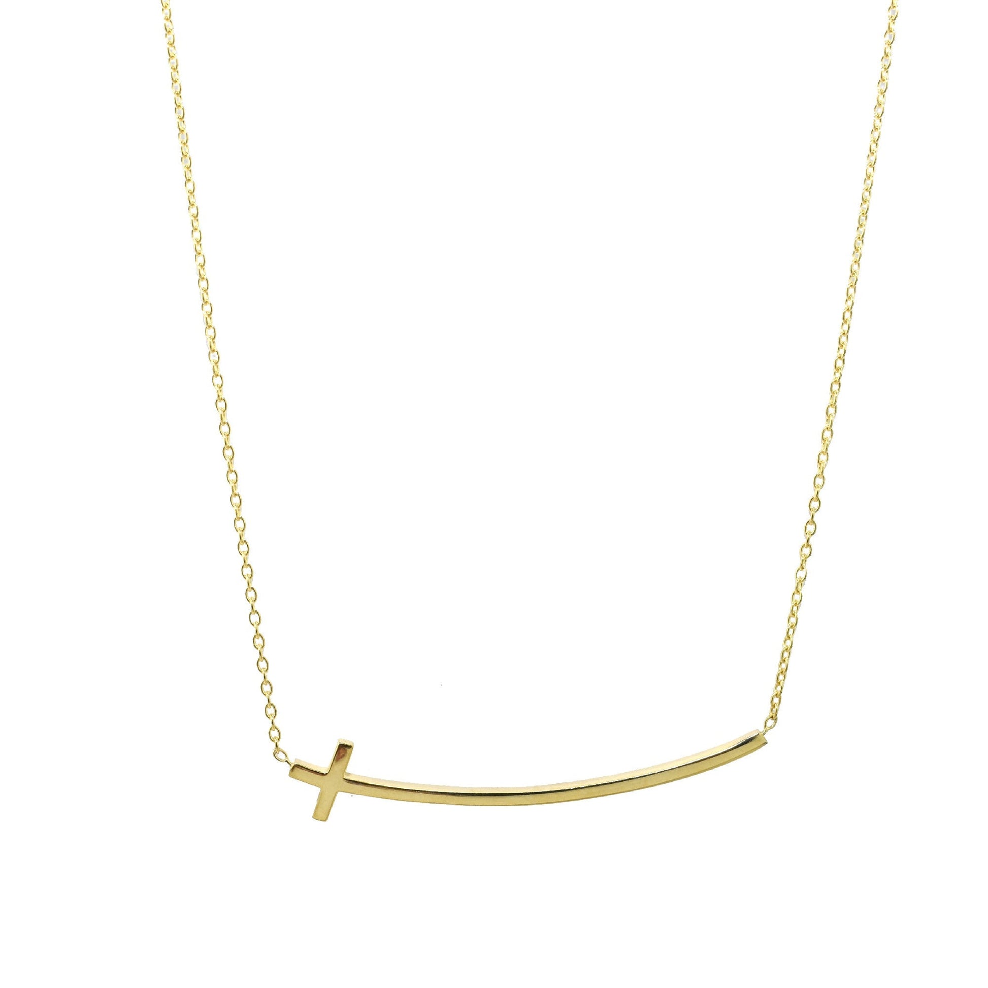 Séchic 14k Horizontal Curved Cross Pendant Necklace 18" Jewelmak Shop